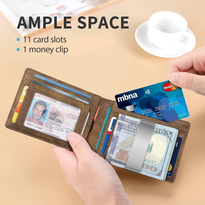 RUNBOX Slim Novelty Wallets for Men RFID Blocking 11 Card Holder Minimalist Small Leather Bifold Men's Front Pocket Wallet Gift Box - Image 2